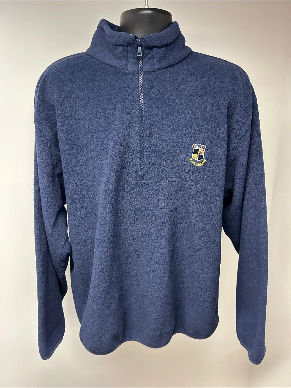 Vintage 90s Nautica Fleece Quarter Zip Pullover Sweatshirt Navy Crest